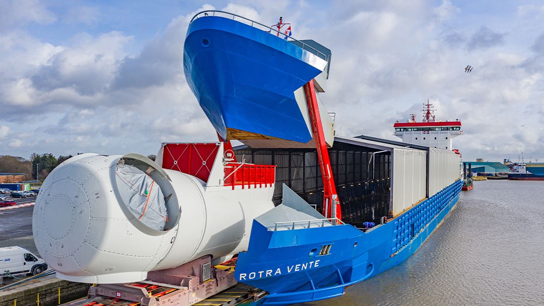 The Rotra Vente vessel during the roll-on roll-off process