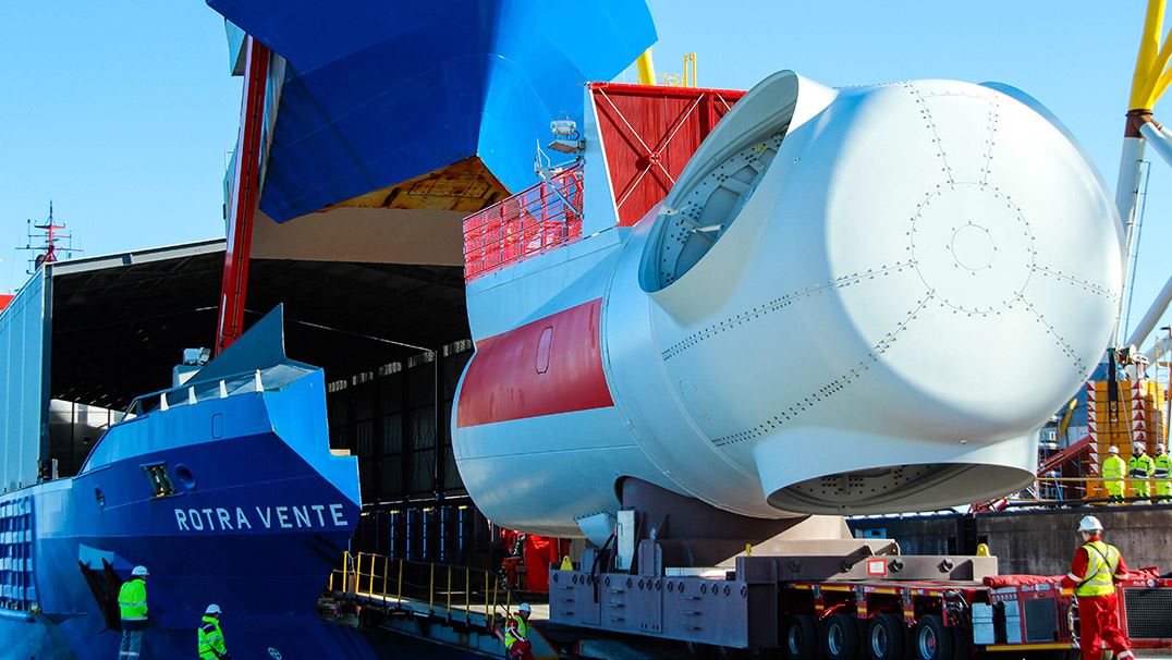 The Rotra Vente vessel during the roll-on roll-off process
