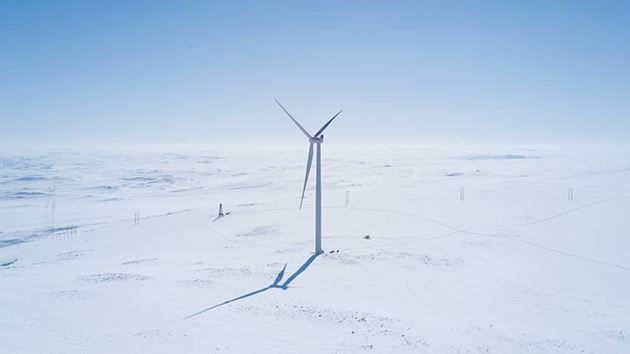 Onshore wind turbine in winter